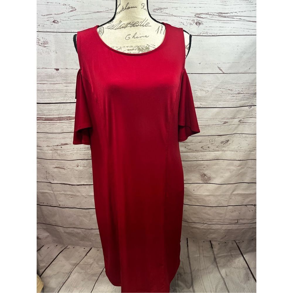 Kim Gravel "belle" medium red dress with peekaboo sleeves (1778)